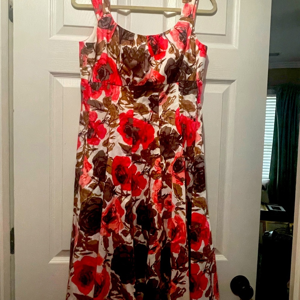 New Directions Red and Brown Floral Maxi Dress